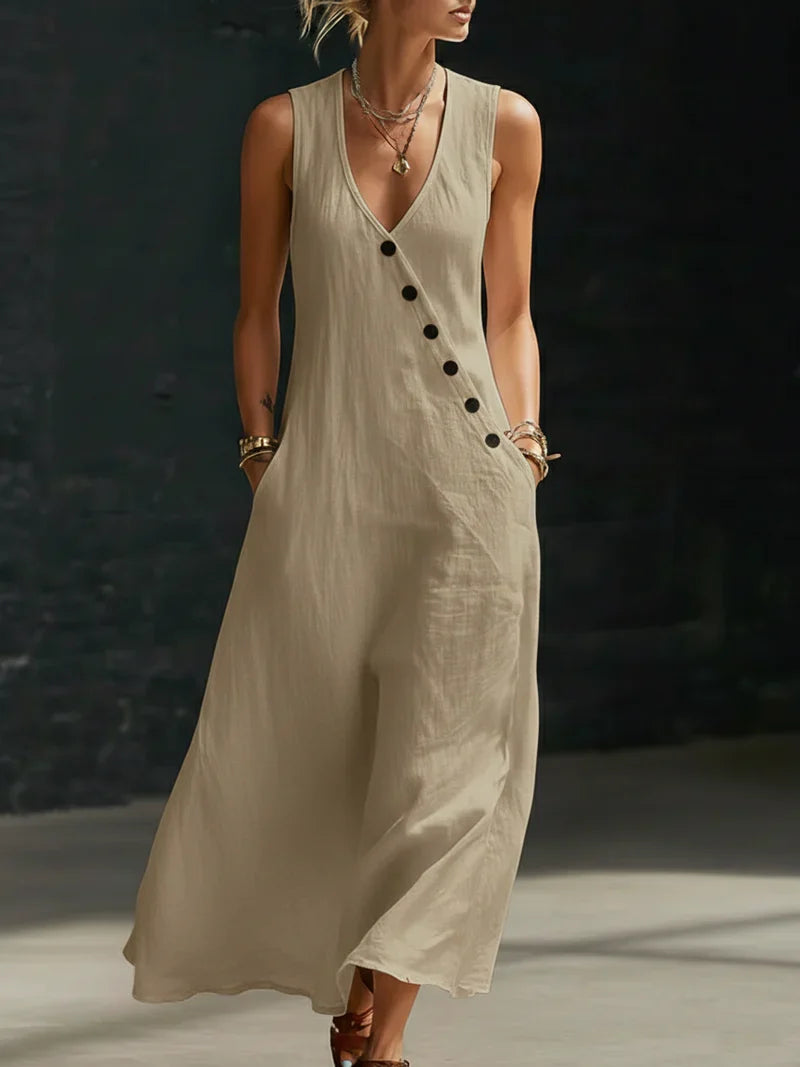 Vestido Maxi Minimalista con Botones para Mujer – Estilo Elegante y Fluido