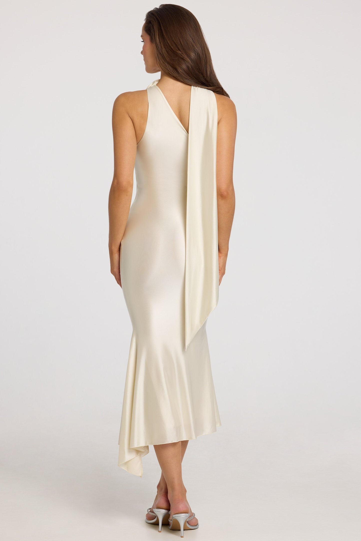 Asymmetric Scarf-Detail Midaxi Dress in Ivory