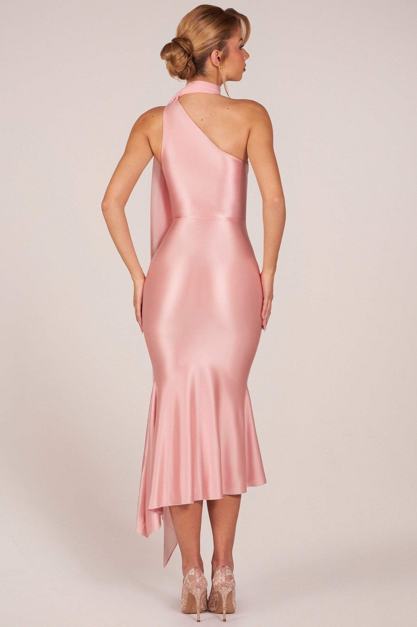 Scarf-Detail Midaxi Dress in Blush