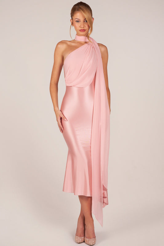 Scarf-Detail Midaxi Dress in Blush