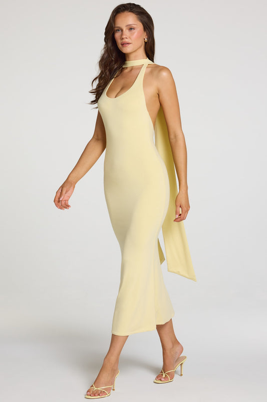 Modal Halterneck Midaxi Dress in Pastel Yellow