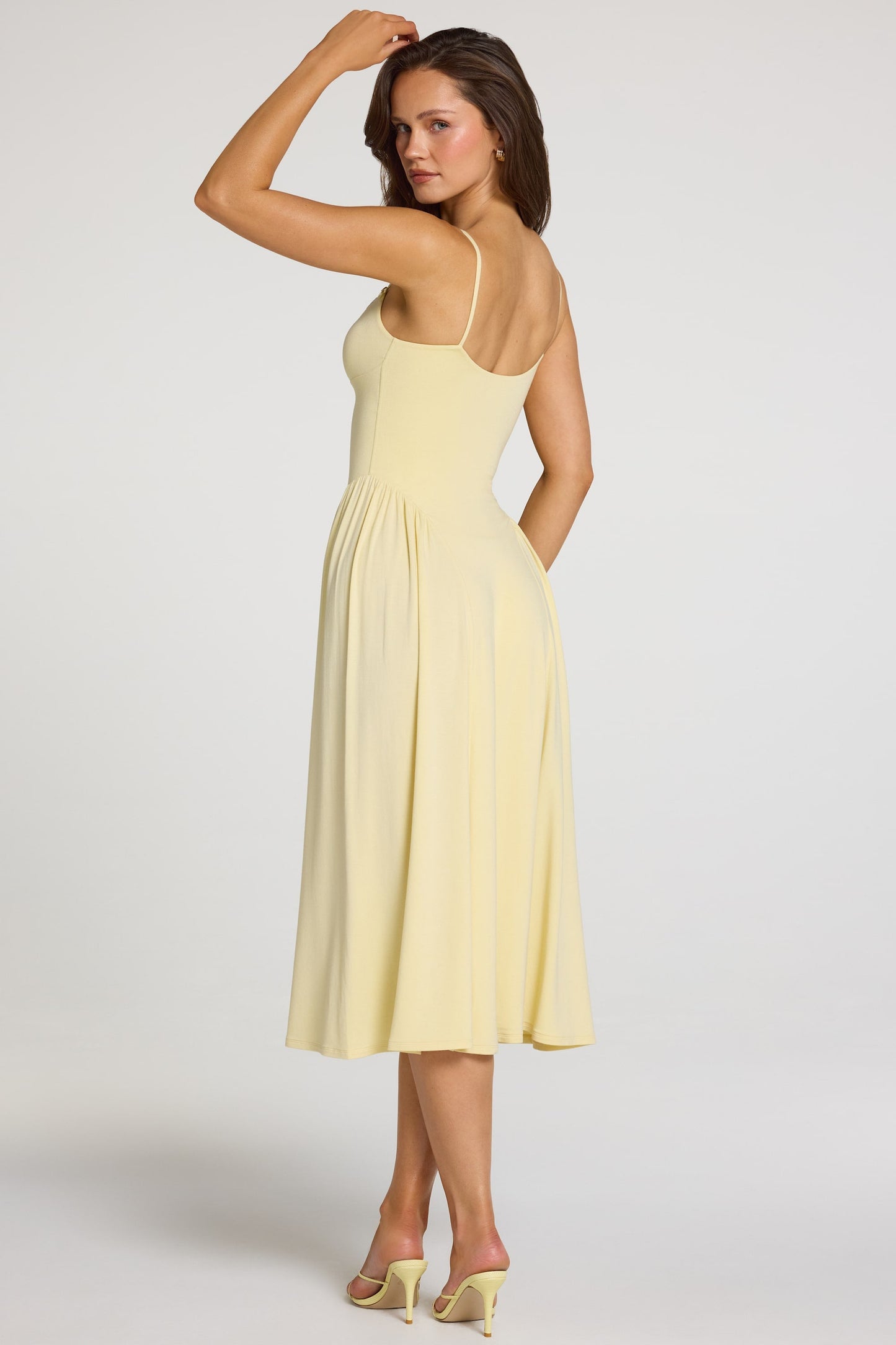 Modal Lace-Trim Midaxi Dress in Pastel Yellow