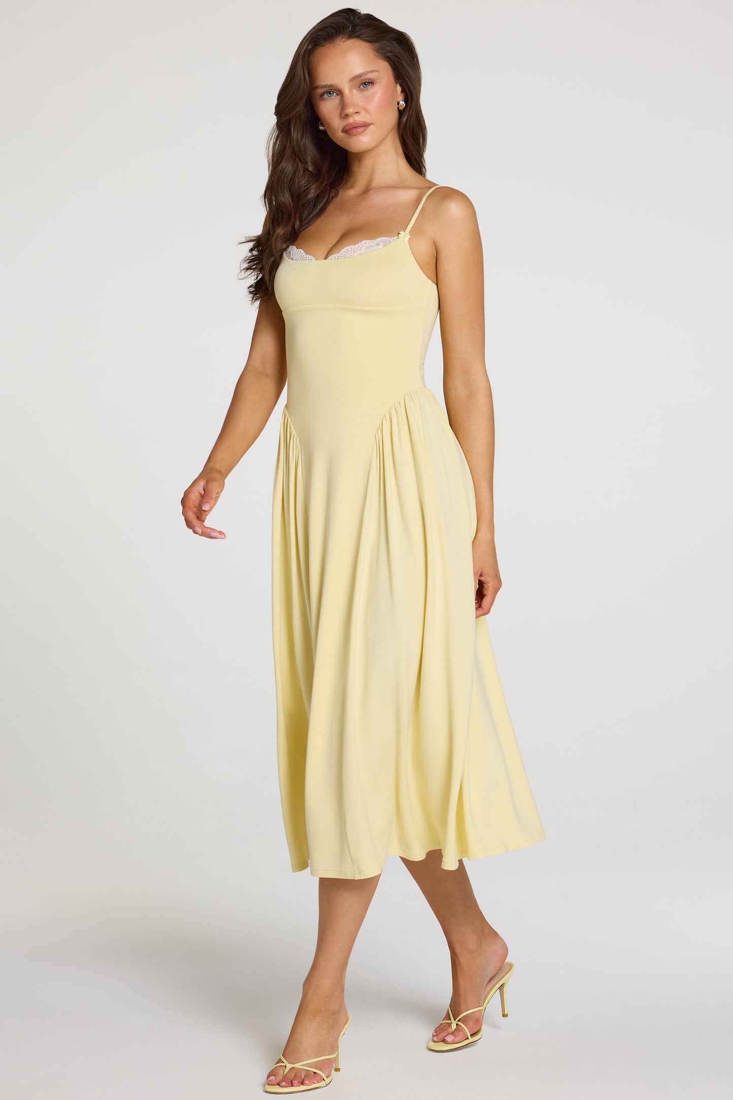 Modal Lace-Trim Midaxi Dress in Pastel Yellow