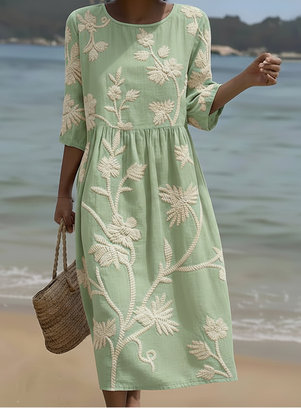 Angela | Vestido Midi con Estampado Botánico Floral