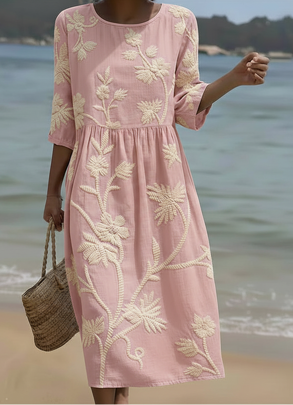 Raquel | Vestido Midi con Estampado Floral Botánico