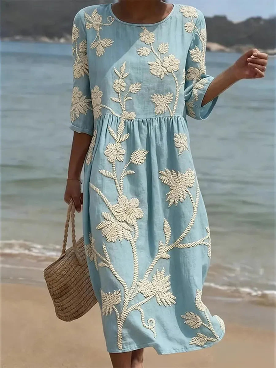 Carla | Vestido Midi con Estampado Botánico Floral