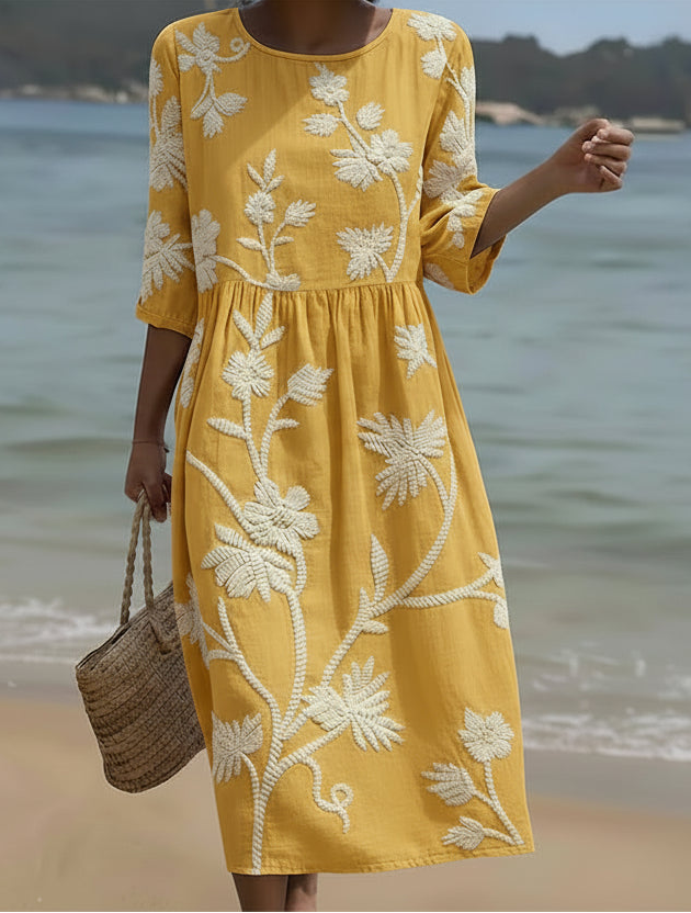 Eva | Vestido Midi con Estampado Floral Botánico