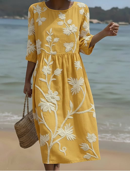 Eva | Robe Midi à Imprimé Floral Botanique