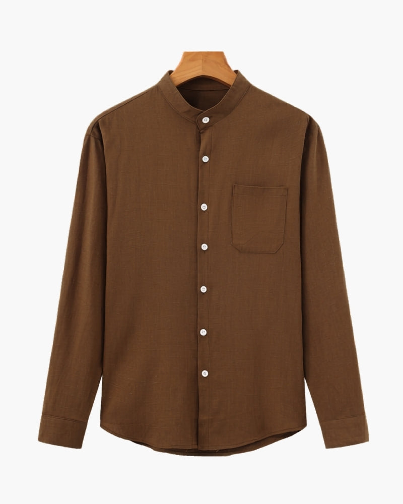 Camisa de Cuello Mao para Hombre – Camisa de Algodón Texturizado de Corte Relajado