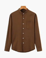 Camisa de Cuello Mao para Hombre – Camisa de Algodón Texturizado de Corte Relajado