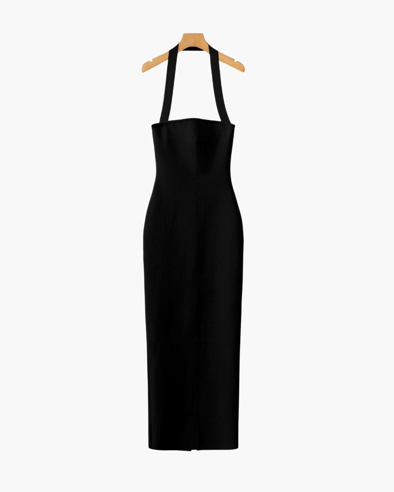 Vestido Maxi Entallado con Cuello Halter
