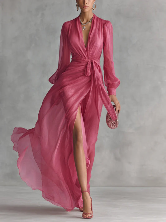 Ava | Robe en Mousseline Rose Poudré