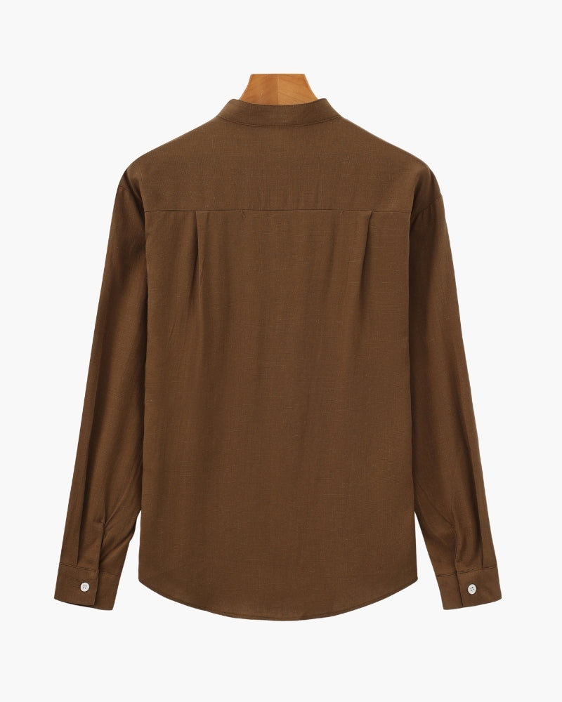 Camisa de Cuello Mao para Hombre – Camisa de Algodón Texturizado de Corte Relajado