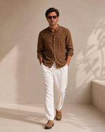 Camisa de Cuello Mao para Hombre – Camisa de Algodón Texturizado de Corte Relajado