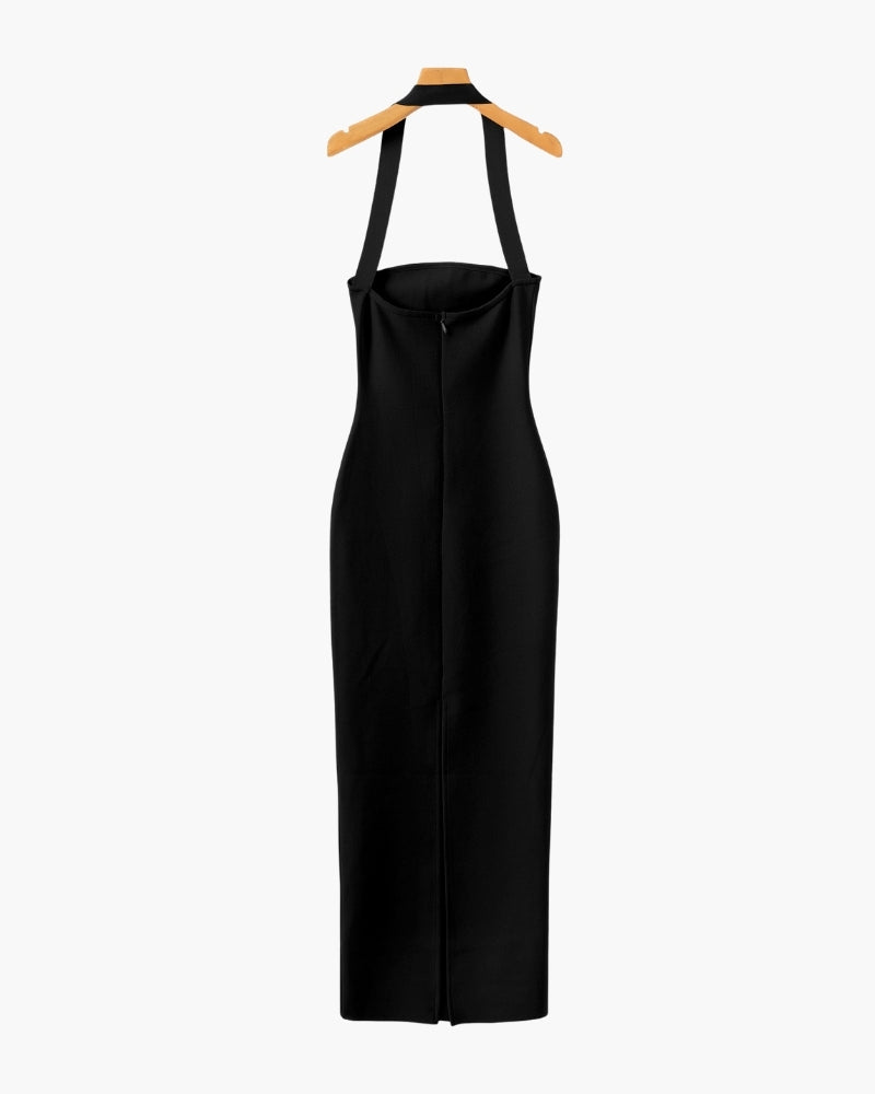 Vestido Maxi Entallado con Cuello Halter