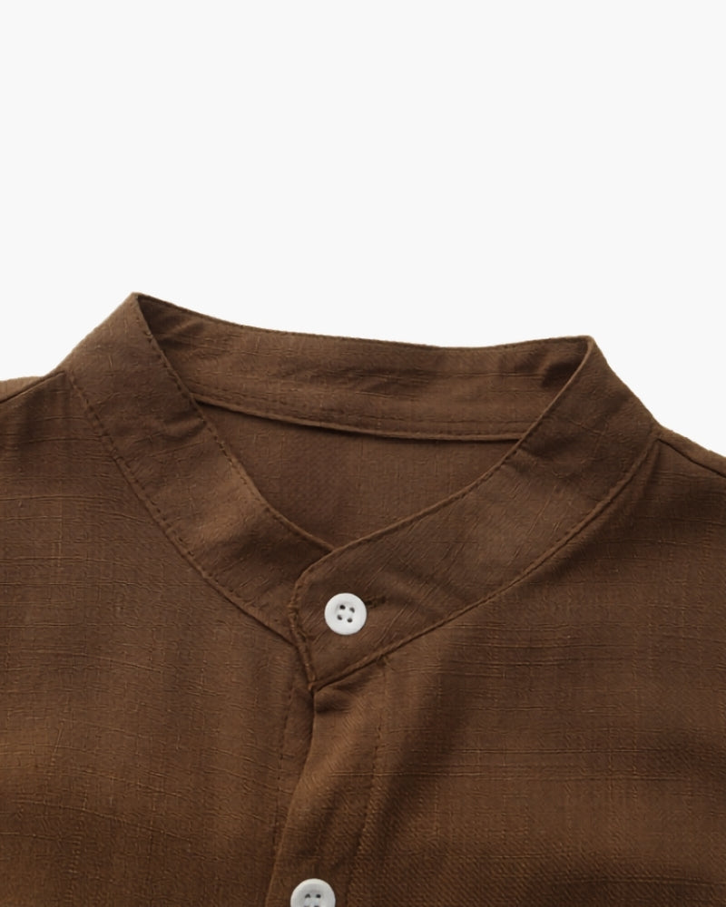 Camisa de Cuello Mao para Hombre – Camisa de Algodón Texturizado de Corte Relajado