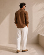 Camisa de Cuello Mao para Hombre – Camisa de Algodón Texturizado de Corte Relajado