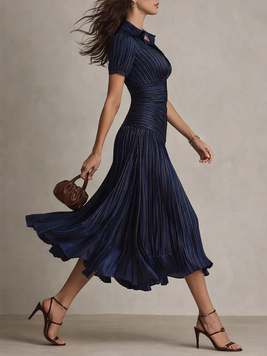 Adriana | Vestido Midi de Rayas Retro