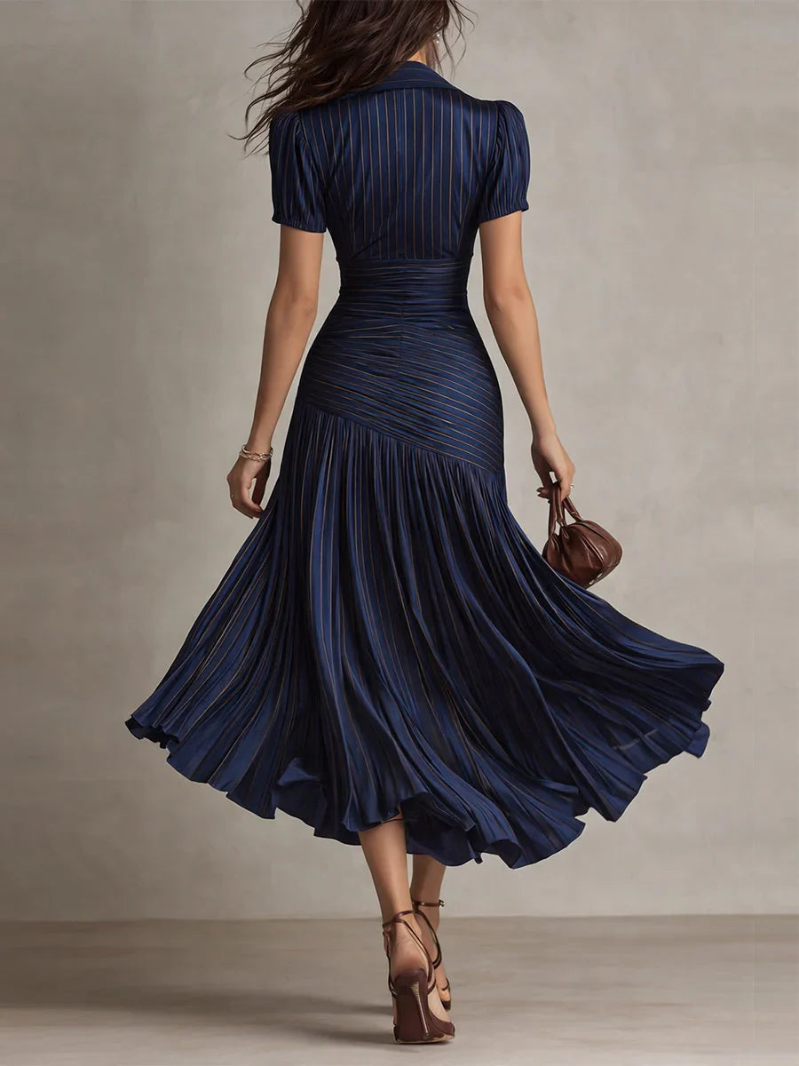 Adriana | Vestido Midi de Rayas Retro