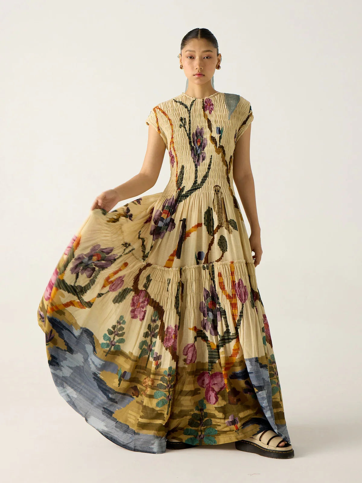 Luna - Vestido Largo Plisado Estampado