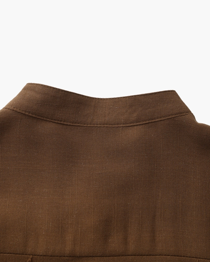 Camisa de Cuello Mao para Hombre – Camisa de Algodón Texturizado de Corte Relajado