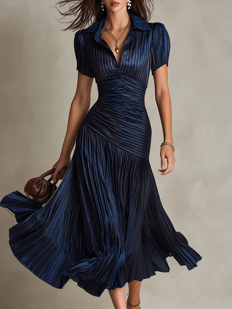 Adriana | Vestido Midi de Rayas Retro