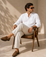 Camisa de Cuello Mao para Hombre – Camisa de Algodón Texturizado de Corte Relajado