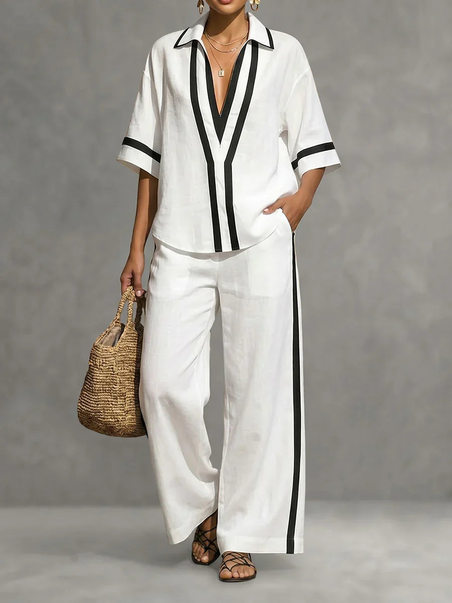 Conjunto Casual de Dos Piezas para Mujer con Diseño Moderno Colour-Block
