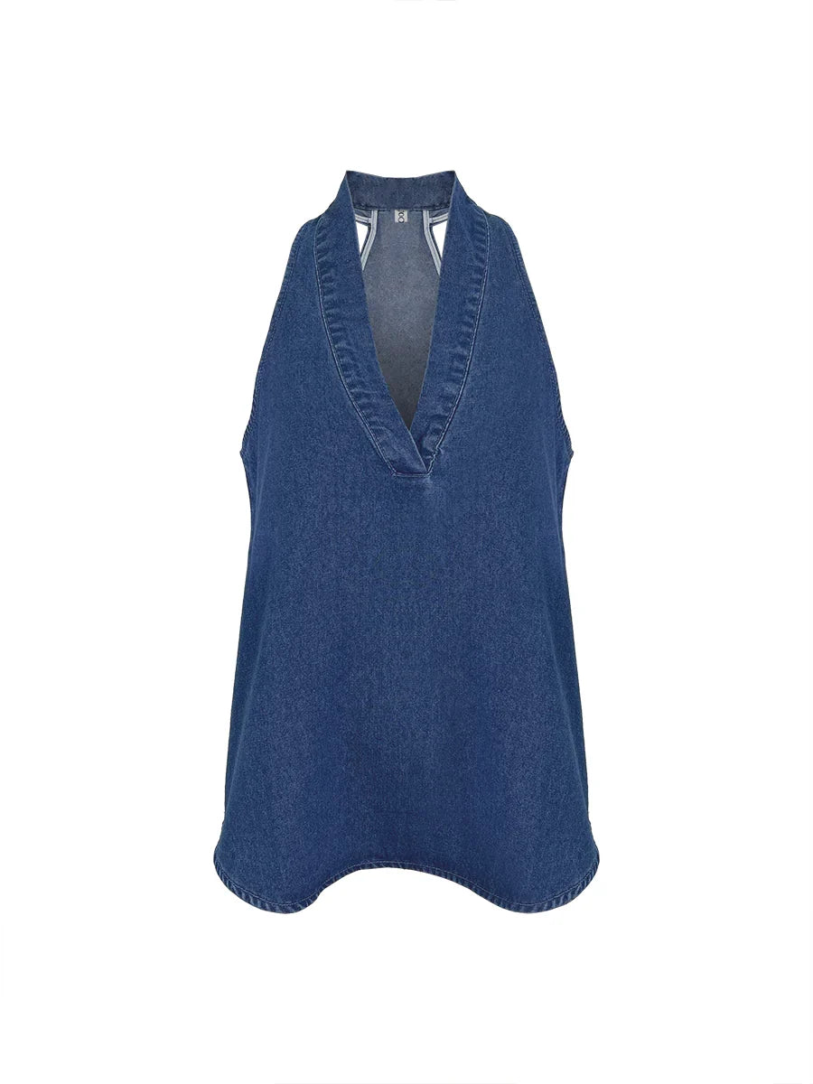 Conjunto Vaquero sin Mangas con Cuello de Pico