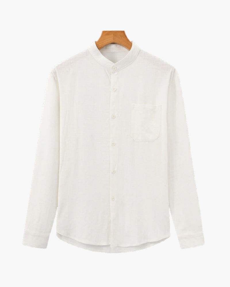 Camisa de Cuello Mao para Hombre – Camisa de Algodón Texturizado de Corte Relajado