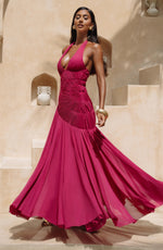 Vestido largo Cova - frambuesa