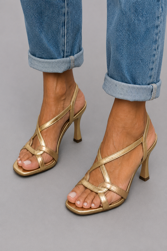 Velora Roma Elisabetta – Sandales à Talon Dorées Élégantes pour Femme