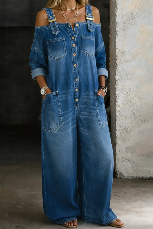 Sophia | Combinaison en Denim Épaules Dénudées