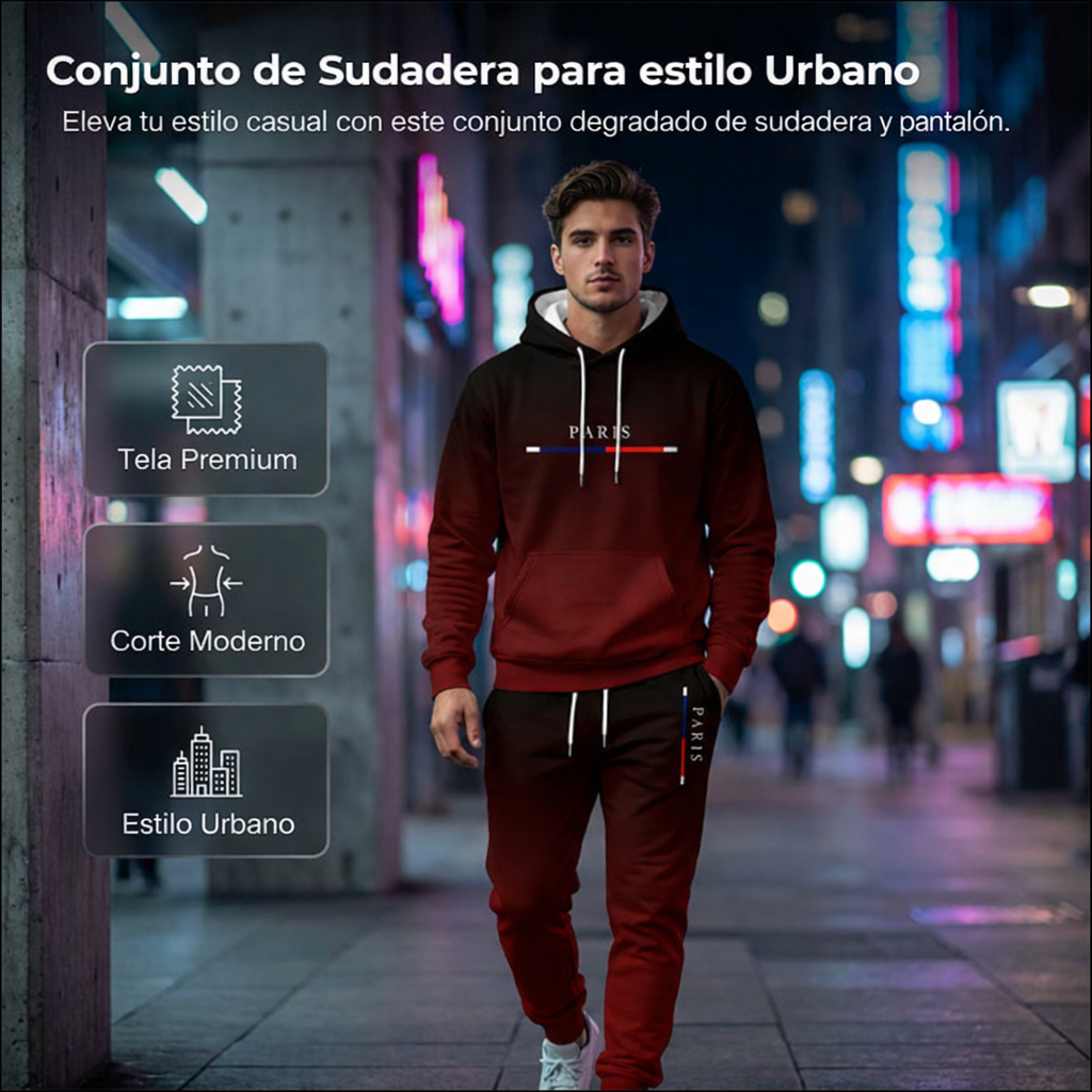 Conjunto Deportivo Degradado para Hombre – Sudadera con Capucha y Pantalón Jogger
