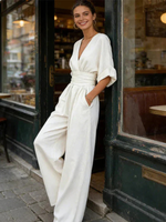 Daniela - Mono Elegante de Escote en V y Pierna Ancha