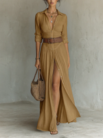 Marina - Vestido Maxi de Lino y Algodón Estilo Camisero para Mujer de Valerina Milano