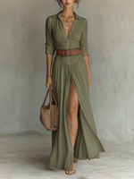 Marina - Vestido Maxi de Lino y Algodón Estilo Camisero para Mujer de Valerina Milano