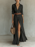 Marina - Vestido Maxi de Lino y Algodón Estilo Camisero para Mujer de Valerina Milano
