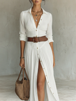 Marina - Vestido Maxi de Lino y Algodón Estilo Camisero para Mujer de Valerina Milano