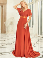 MÓNICA | Vestido Largo de Dama de Honor con Cintura Imperio y Mangas de Volante