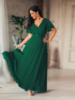 MÓNICA | Vestido Largo de Dama de Honor con Cintura Imperio y Mangas de Volante