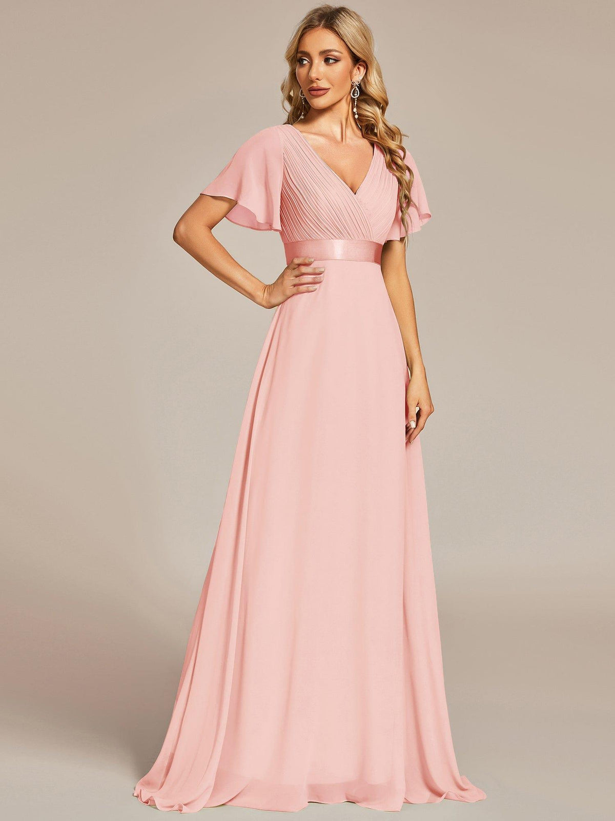 MÓNICA | Vestido Largo de Dama de Honor con Cintura Imperio y Mangas de Volante