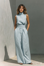 María – Conjunto de Top sin Mangas y Pantalón Largo Minimalista en Algodón y Lino para Mujer