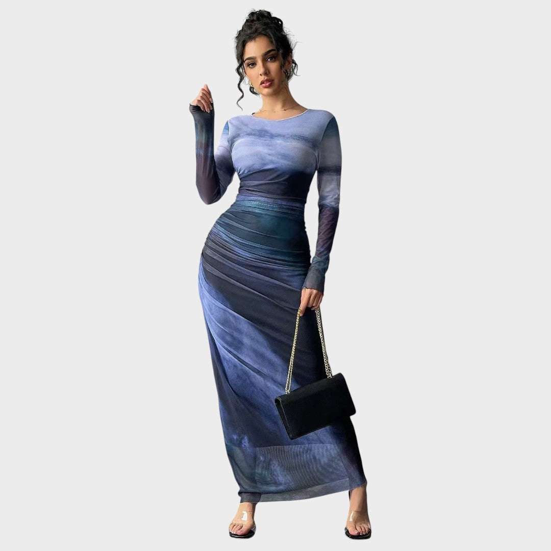 Amélia - Vestido Maxi Ajustado de Manga Larga