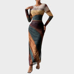 Amélia - Vestido Maxi Ajustado de Manga Larga