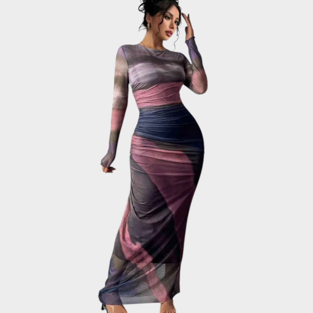 Amélia - Vestido Maxi Ajustado de Manga Larga