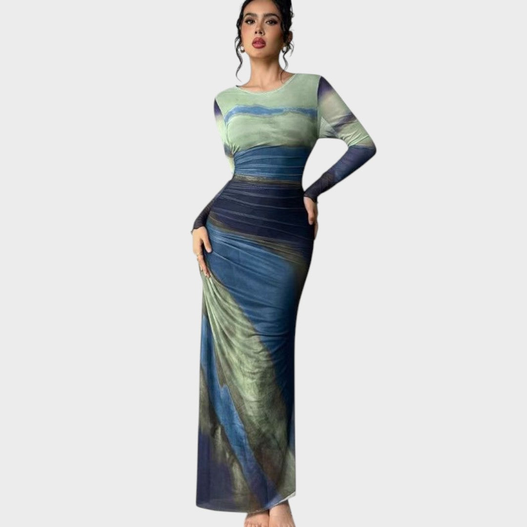 Amélia - Vestido Maxi Ajustado de Manga Larga