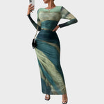 Amélia - Vestido Maxi Ajustado de Manga Larga