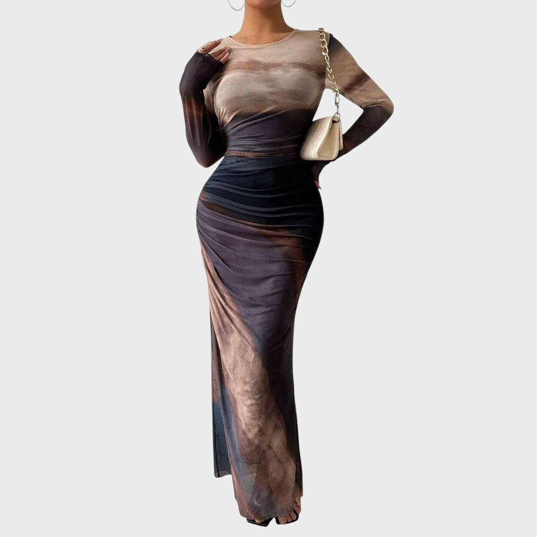 Amélia - Vestido Maxi Ajustado de Manga Larga