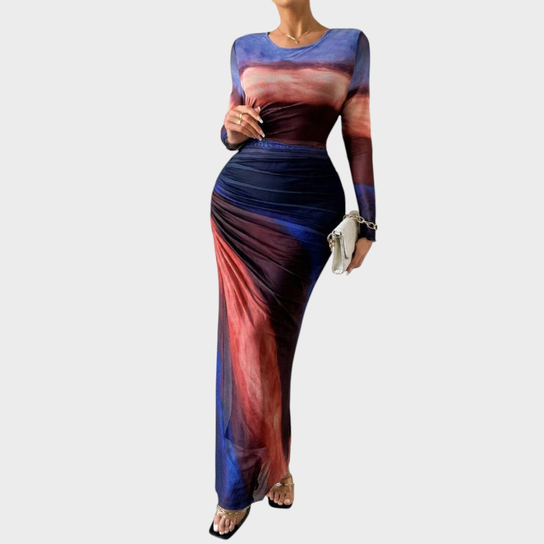 Amélia - Vestido Maxi Ajustado de Manga Larga